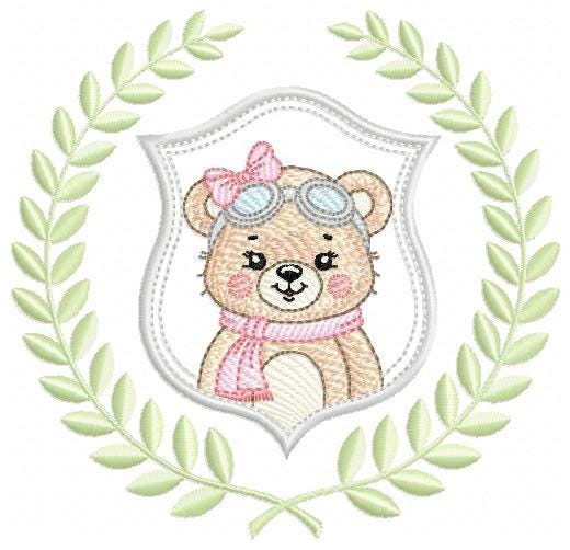 Pilot Bear embroidery designs - Baby Girl Aviator with laurel frame machine embroidery pattern - Teddy bear file - Instant digital download