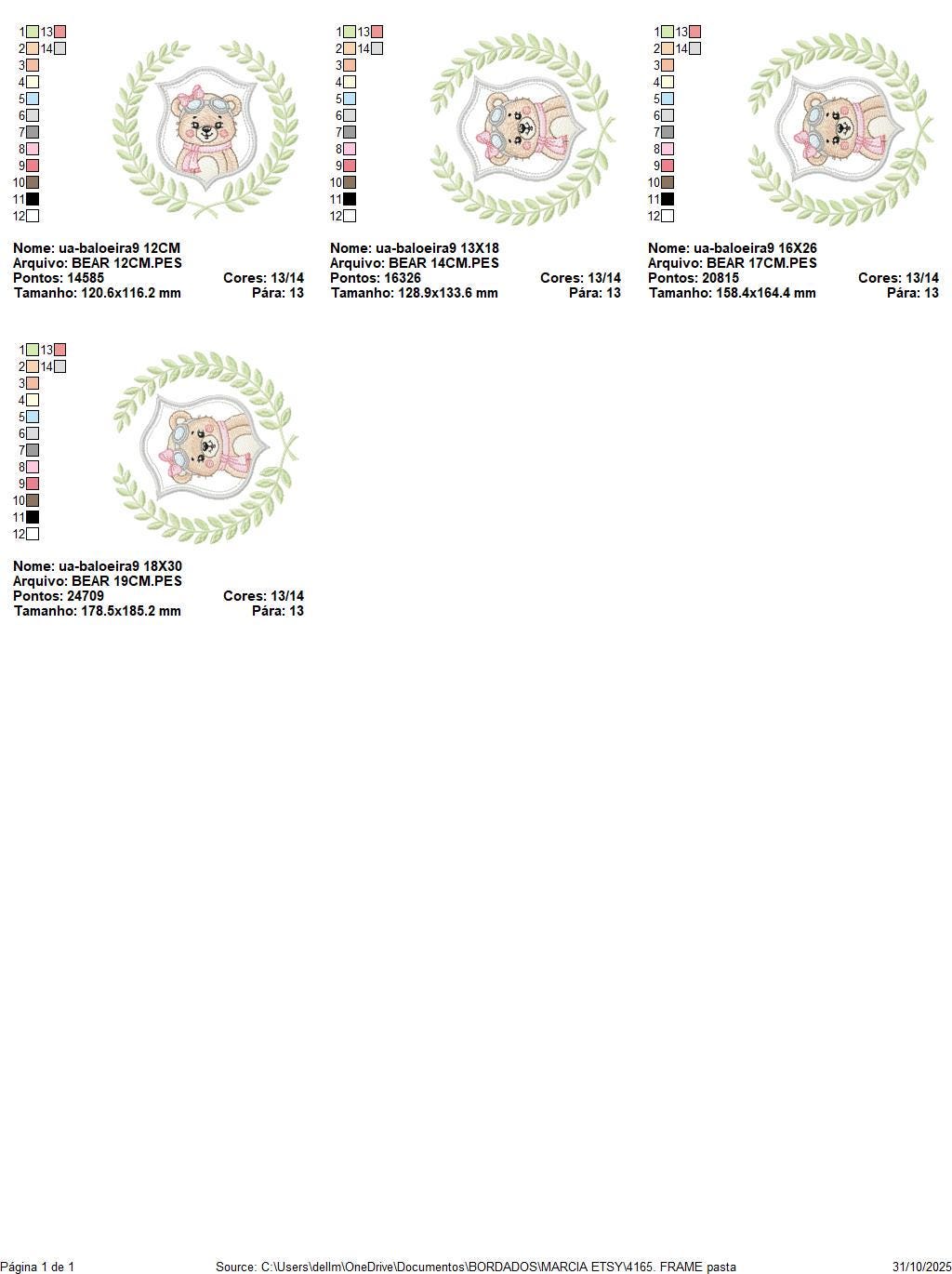 Pilot Bear embroidery designs - Baby Girl Aviator with laurel frame machine embroidery pattern - Teddy bear file - Instant digital download
