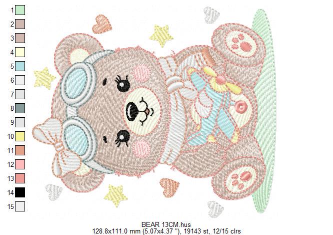 Pilot Bear embroidery designs - Baby Girl with airplane machine embroidery pattern - Pink Aviator Teddy bear file - Instant download pes jef