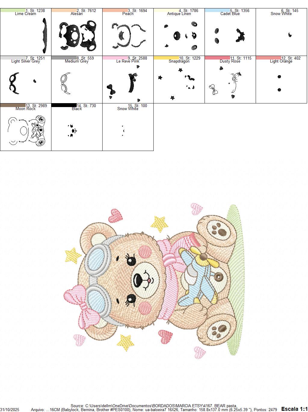 Pilot Bear embroidery designs - Baby Girl with airplane machine embroidery pattern - Pink Aviator Teddy bear file - Instant download pes jef