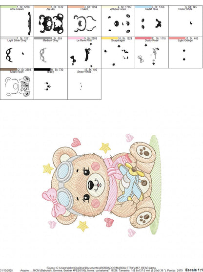 Pilot Bear embroidery designs - Baby Girl with airplane machine embroidery pattern - Pink Aviator Teddy bear file - Instant download pes jef