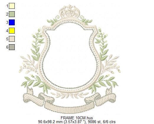 Shield Monogram Frame embroidery designs - Laurel frame with banner machine embroidery pattern - Baby shape file - Instant download pes jef