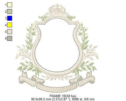 Shield Monogram Frame embroidery designs - Laurel frame with banner machine embroidery pattern - Baby shape file - Instant download pes jef