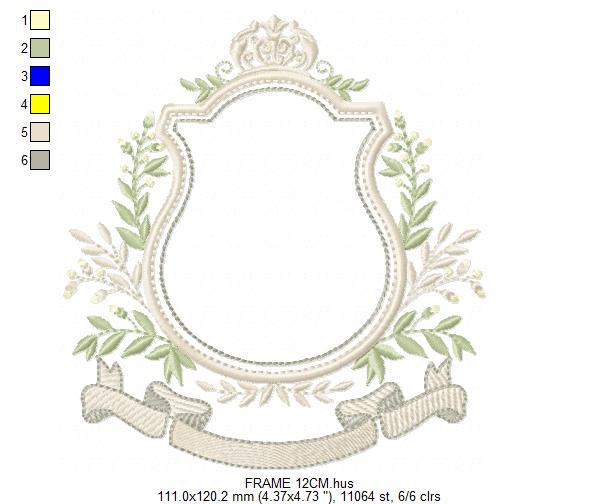 Shield Monogram Frame embroidery designs - Laurel frame with banner machine embroidery pattern - Baby shape file - Instant download pes jef