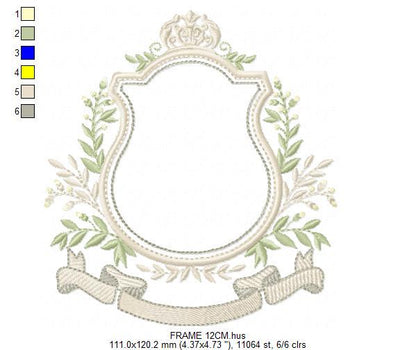Shield Monogram Frame embroidery designs - Laurel frame with banner machine embroidery pattern - Baby shape file - Instant download pes jef