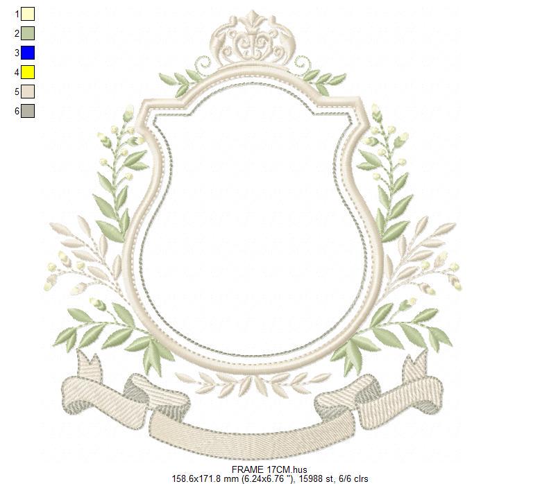 Shield Monogram Frame embroidery designs - Laurel frame with banner machine embroidery pattern - Baby shape file - Instant download pes jef