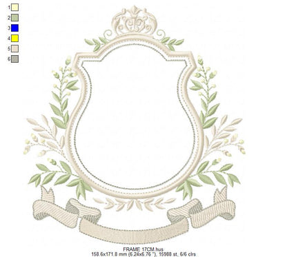Shield Monogram Frame embroidery designs - Laurel frame with banner machine embroidery pattern - Baby shape file - Instant download pes jef