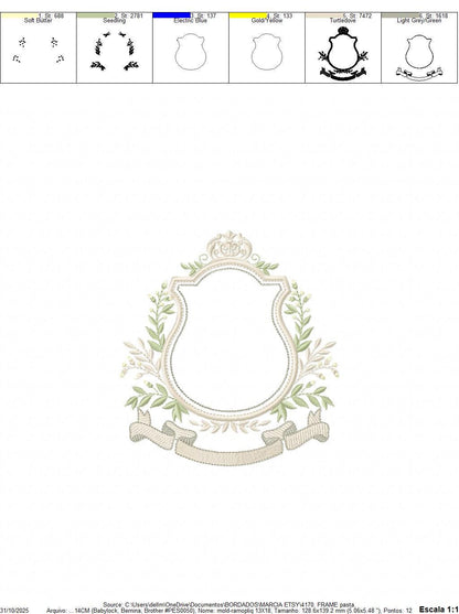 Shield Monogram Frame embroidery designs - Laurel frame with banner machine embroidery pattern - Baby shape file - Instant download pes jef
