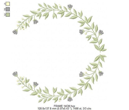 Laurel Garland Frame embroidery designs - Green Laurel Wreath machine embroidery pattern - Baby Monogram shape file - Instant download pes
