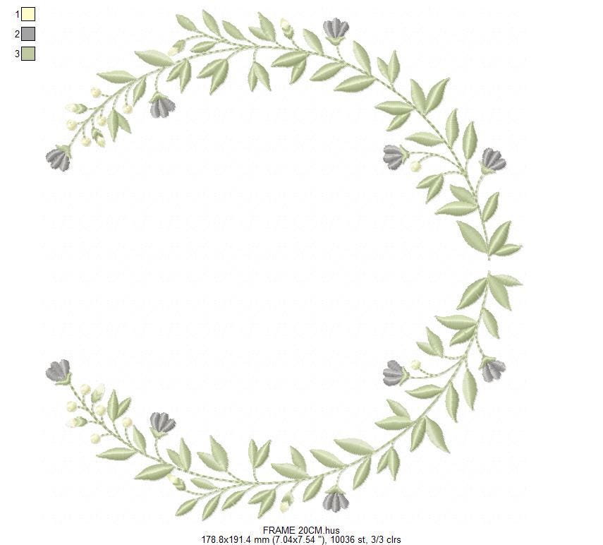 Laurel Garland Frame embroidery designs - Green Laurel Wreath machine embroidery pattern - Baby Monogram shape file - Instant download pes
