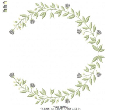 Laurel Garland Frame embroidery designs - Green Laurel Wreath machine embroidery pattern - Baby Monogram shape file - Instant download pes