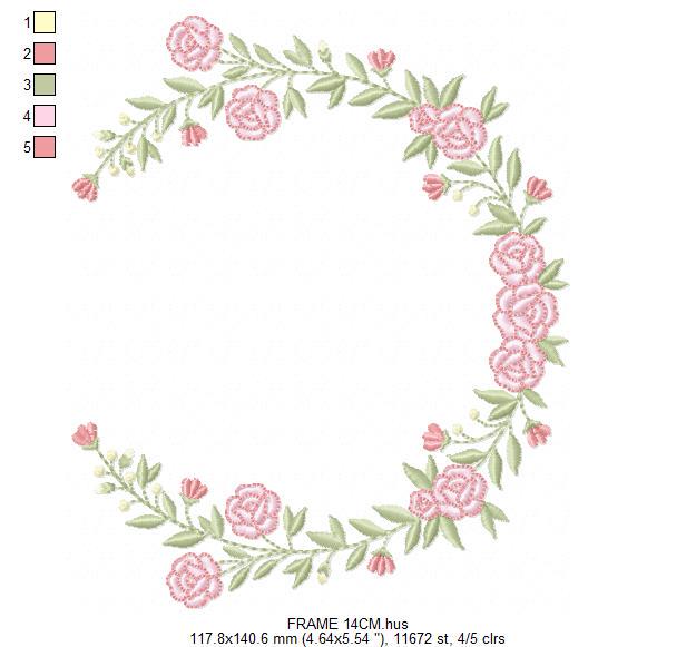 Monogram Frame with roses embroidery designs - Flower Laurel wreath machine embroidery pattern - Rose baby girl file - Instant download jef