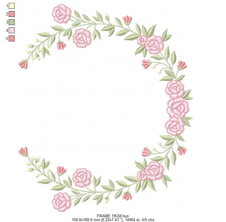 Monogram Frame with roses embroidery designs - Flower Laurel wreath machine embroidery pattern - Rose baby girl file - Instant download jef