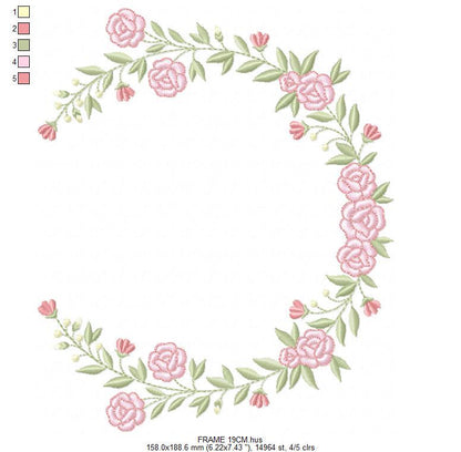 Monogram Frame with roses embroidery designs - Flower Laurel wreath machine embroidery pattern - Rose baby girl file - Instant download jef