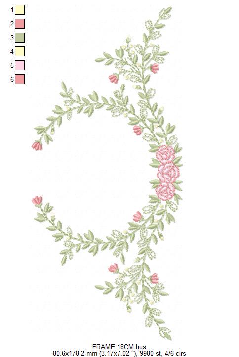 Monogram Frame with roses embroidery designs - Flower Laurel wreath machine embroidery pattern - Rose baby girl file - Instant download pes
