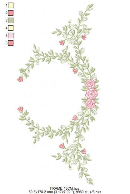 Monogram Frame with roses embroidery designs - Flower Laurel wreath machine embroidery pattern - Rose baby girl file - Instant download pes