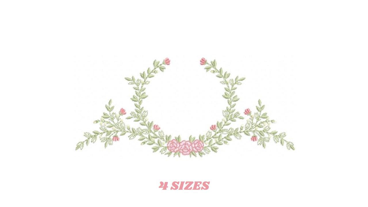Monogram Frame with roses embroidery designs - Flower Laurel wreath machine embroidery pattern - Rose baby girl file - Instant download pes