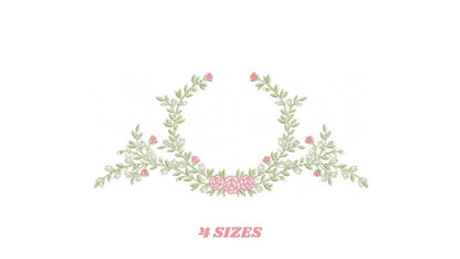 Monogram Frame with roses embroidery designs - Flower Laurel wreath machine embroidery pattern - Rose baby girl file - Instant download pes