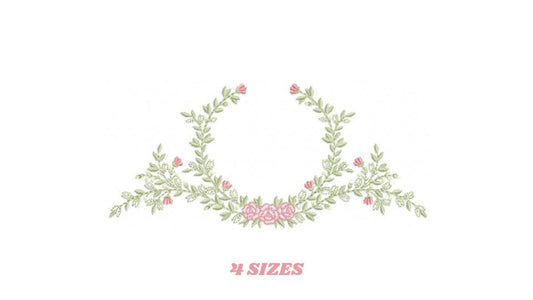 Monogram Frame with roses embroidery designs - Flower Laurel wreath machine embroidery pattern - Rose baby girl file - Instant download pes