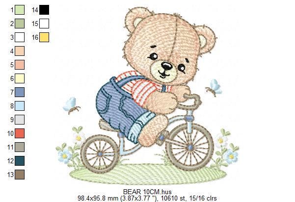 Male Bear with bike embroidery designs - Bear with bicycle machine embroidery pattern - Baby boy file - Instant digital download pes jef dst