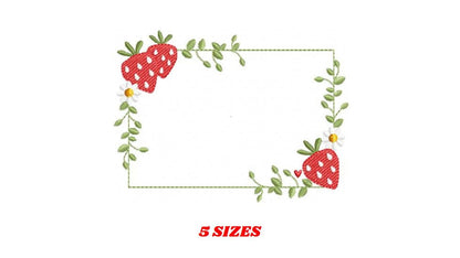 Monogram Frame with daisies and strawberries embroidery designs - Flower Square Frame machine pattern - Kitchen Towel - Instant download pes