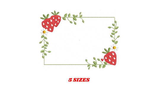 Monogram Frame with daisies and strawberries embroidery designs - Flower Square Frame machine pattern - Kitchen Towel - Instant download pes