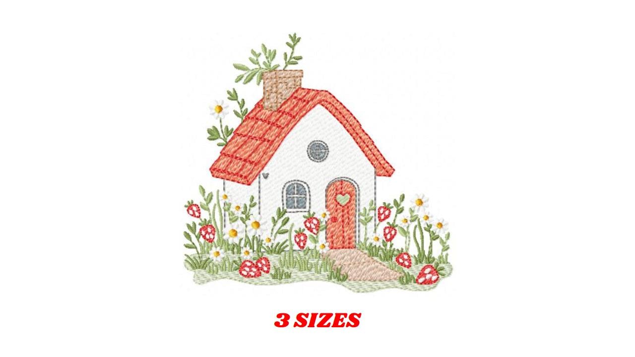 Fairytale Magical House embroidery designs - Fairy house with mushrooms and strawberries machine pattern - Baby girl file - Instant download