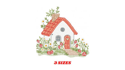Fairytale Magical House embroidery designs - Fairy house with mushrooms and strawberries machine pattern - Baby girl file - Instant download