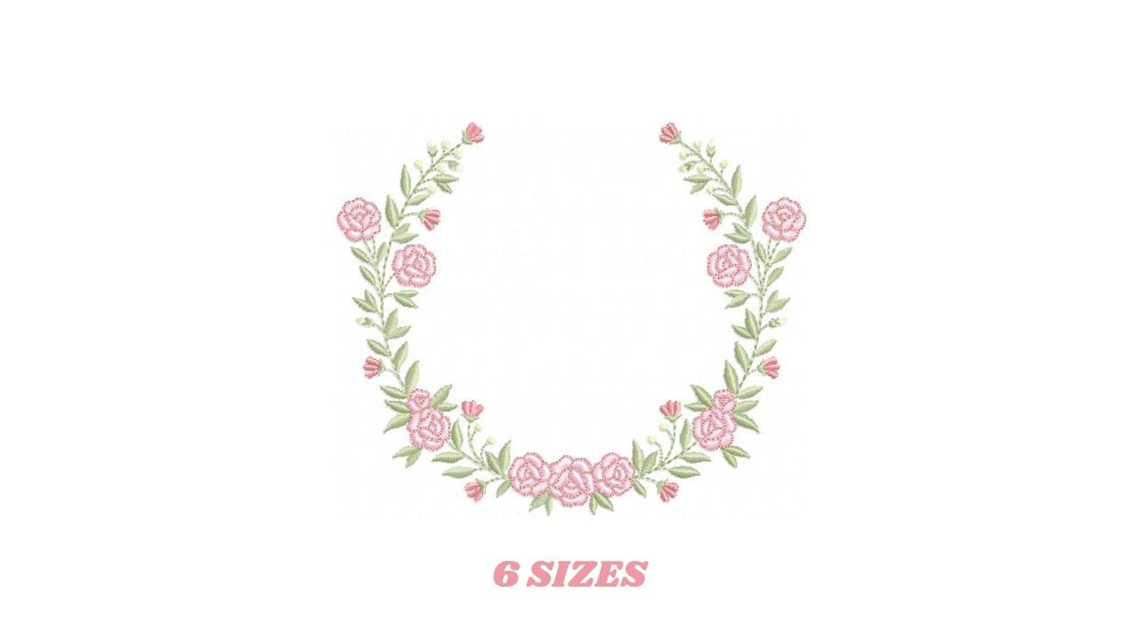 Monogram Frame with roses embroidery designs - Flower Laurel wreath machine embroidery pattern - Rose baby girl file - Instant download jef