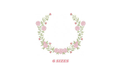 Monogram Frame with roses embroidery designs - Flower Laurel wreath machine embroidery pattern - Rose baby girl file - Instant download jef