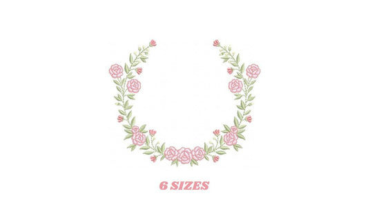 Monogram Frame with roses embroidery designs - Flower Laurel wreath machine embroidery pattern - Rose baby girl file - Instant download jef