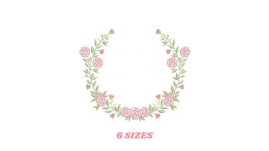 Monogram Frame with roses embroidery designs - Flower Laurel wreath machine embroidery pattern - Rose baby girl file - Instant download jef