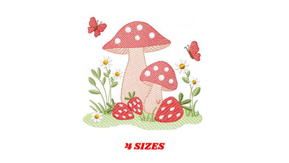 Mushroom with daisies and strawberries embroidery designs - Forest Toad with butterflies machine pattern - Kitchen Towel - Instant download