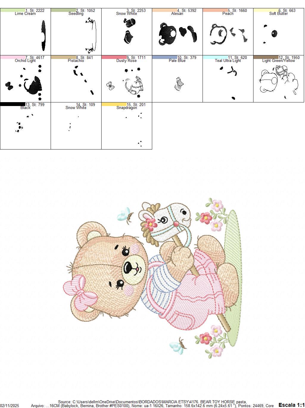 Female Bear with toy horse embroidery designs - Baby girl playing machine embroidery pattern - Instant digital download pes jef dst hus vp3