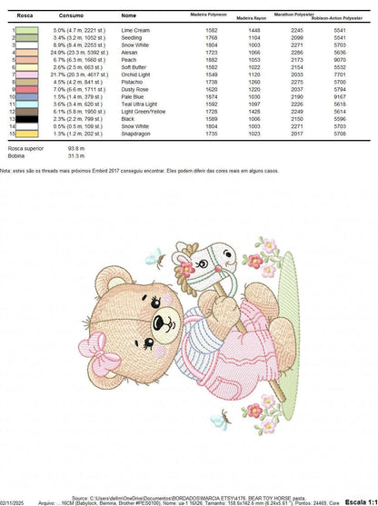 Female Bear with toy horse embroidery designs - Baby girl playing machine embroidery pattern - Instant digital download pes jef dst hus vp3