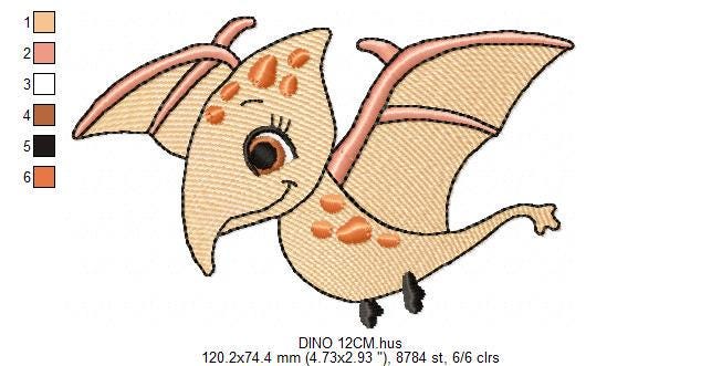 Dinosaur embroidery designs - Baby Boy Flying Dino machine embroidery pattern - Pterodactyl - Instant digital download pes jef dst hus vp3