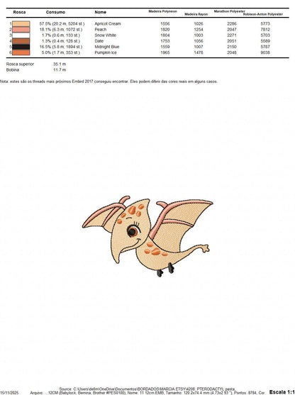 Dinosaur embroidery designs - Baby Boy Flying Dino machine embroidery pattern - Pterodactyl - Instant digital download pes jef dst hus vp3