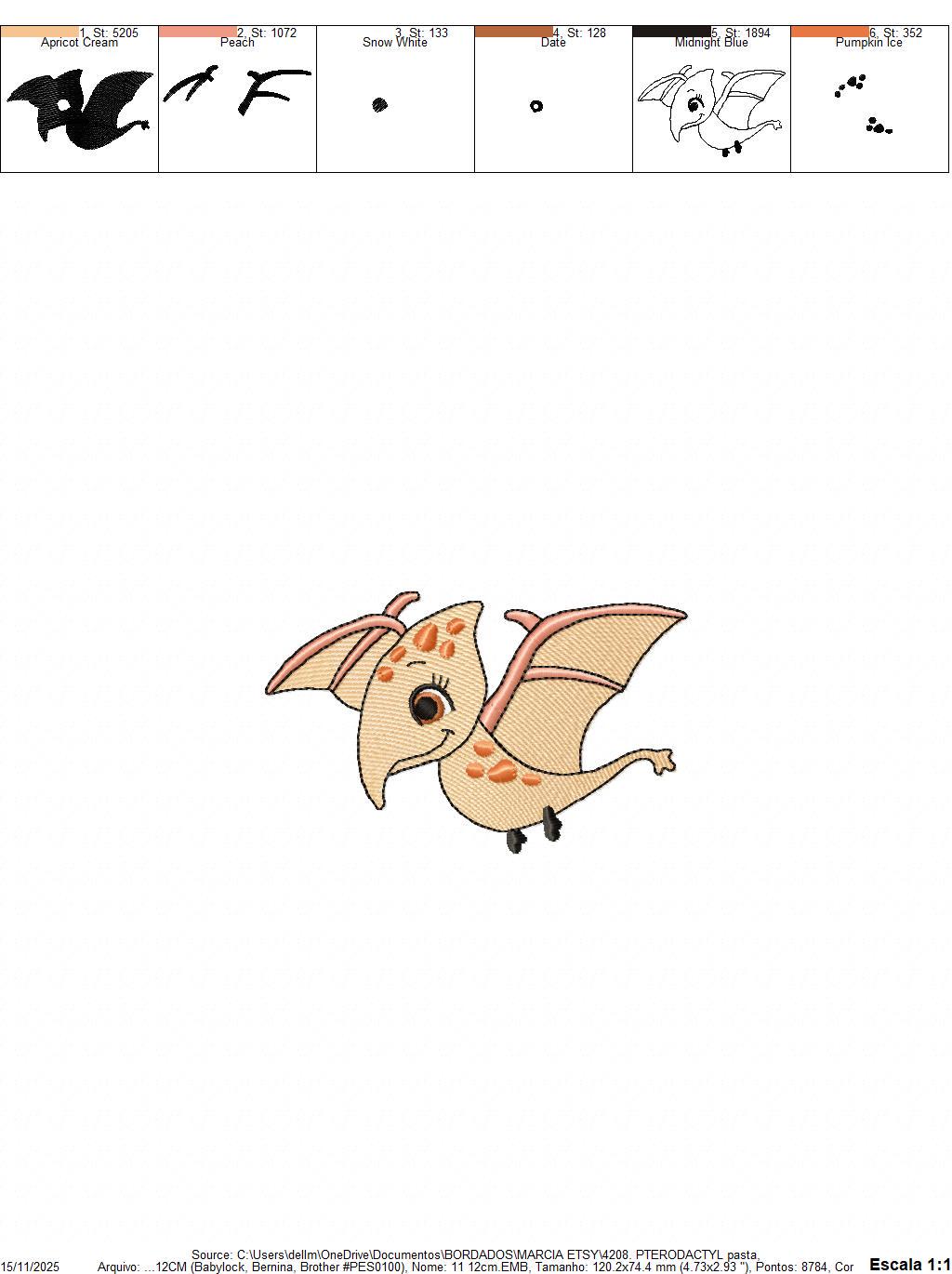 Dinosaur embroidery designs - Baby Boy Flying Dino machine embroidery pattern - Pterodactyl - Instant digital download pes jef dst hus vp3