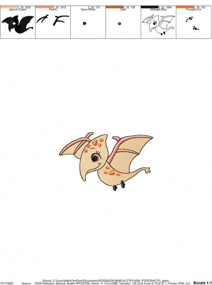 Dinosaur embroidery designs - Baby Boy Flying Dino machine embroidery pattern - Pterodactyl - Instant digital download pes jef dst hus vp3