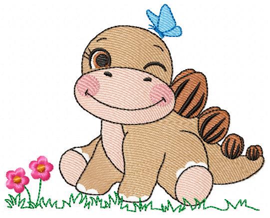 Dinosaur embroidery designs - Baby Boy Dino machine embroidery pattern - Brontosaurus with Butterfly - instant digital download pes jef dst