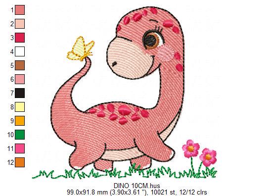 Dinosaur embroidery designs - Dino with flowers machine embroidery pattern - Baby boy file Brontosaurus - instant digital download pes jef