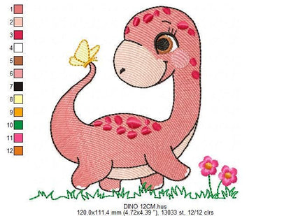 Dinosaur embroidery designs - Dino with flowers machine embroidery pattern - Baby boy file Brontosaurus - instant digital download pes jef