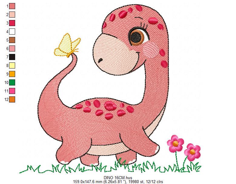 Dinosaur embroidery designs - Dino with flowers machine embroidery pattern - Baby boy file Brontosaurus - instant digital download pes jef