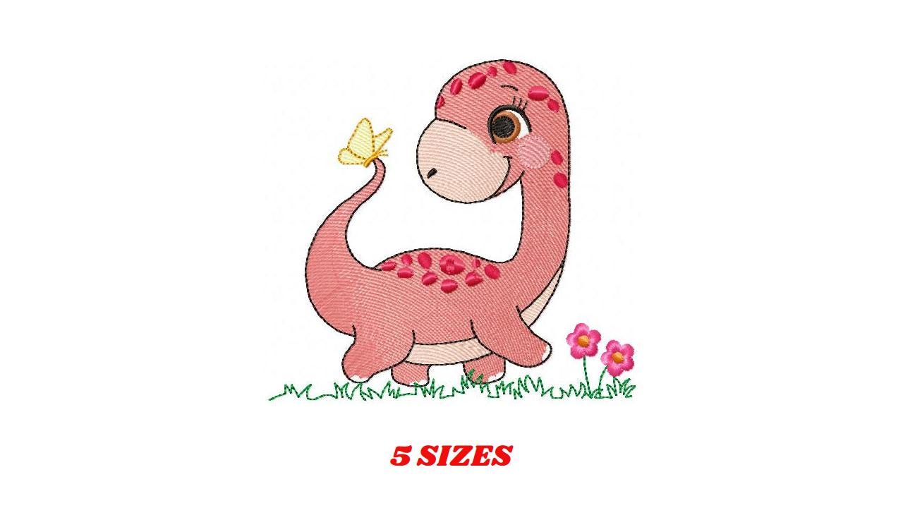 Dinosaur embroidery designs - Dino with flowers machine embroidery pattern - Baby boy file Brontosaurus - instant digital download pes jef