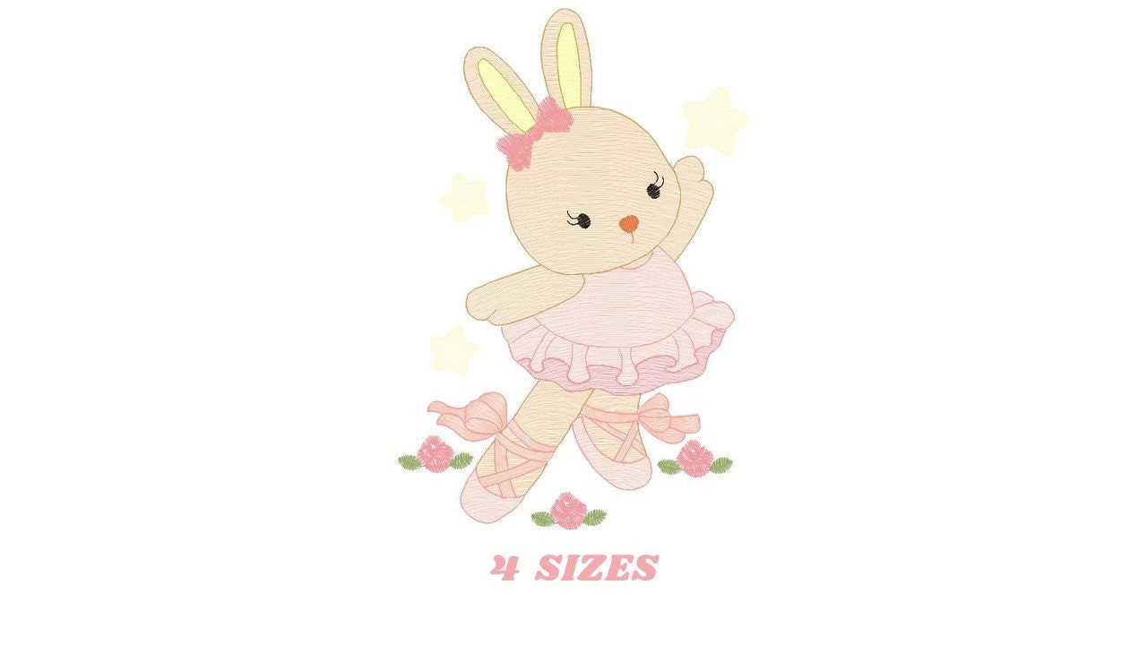 Bunny Ballerina embroidery design - Rabbit Ballet dancer machine embroidery pattern - Animal Ballerina file - Instant download pes jef vip