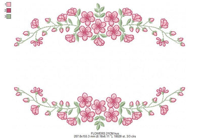 Monogram Frame with roses embroidery designs - Flower Laurel wreath machine embroidery pattern - Kitchen Towel file - Instant download jef