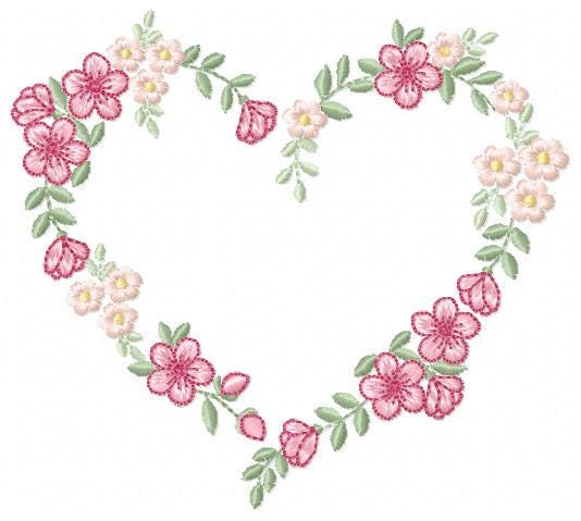 Heart with flowers embroidery designs - Flower heart frame machine embroidery pattern - Baby girl file - Instant digital download pes jef