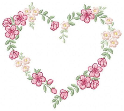 Heart with flowers embroidery designs - Flower heart frame machine embroidery pattern - Baby girl file - Instant digital download pes jef
