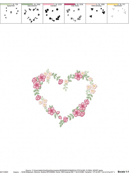 Heart with flowers embroidery designs - Flower heart frame machine embroidery pattern - Baby girl file - Instant digital download pes jef