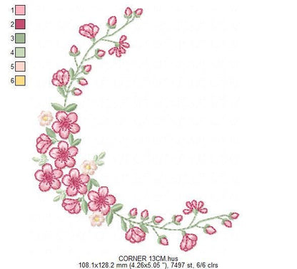 Roses Corner embroidery designs - Cherry Blossom Flowers machine embroidery pattern - Floral Frame file - Instant digital download pes jef